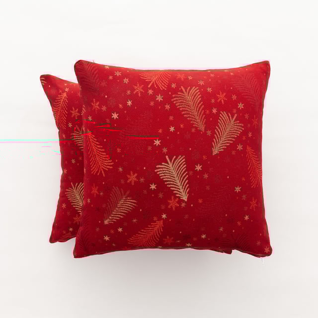 Pack de 2 capas de almofada de Natal em jacquard de algodão vermelho 45x45 cm - Christree