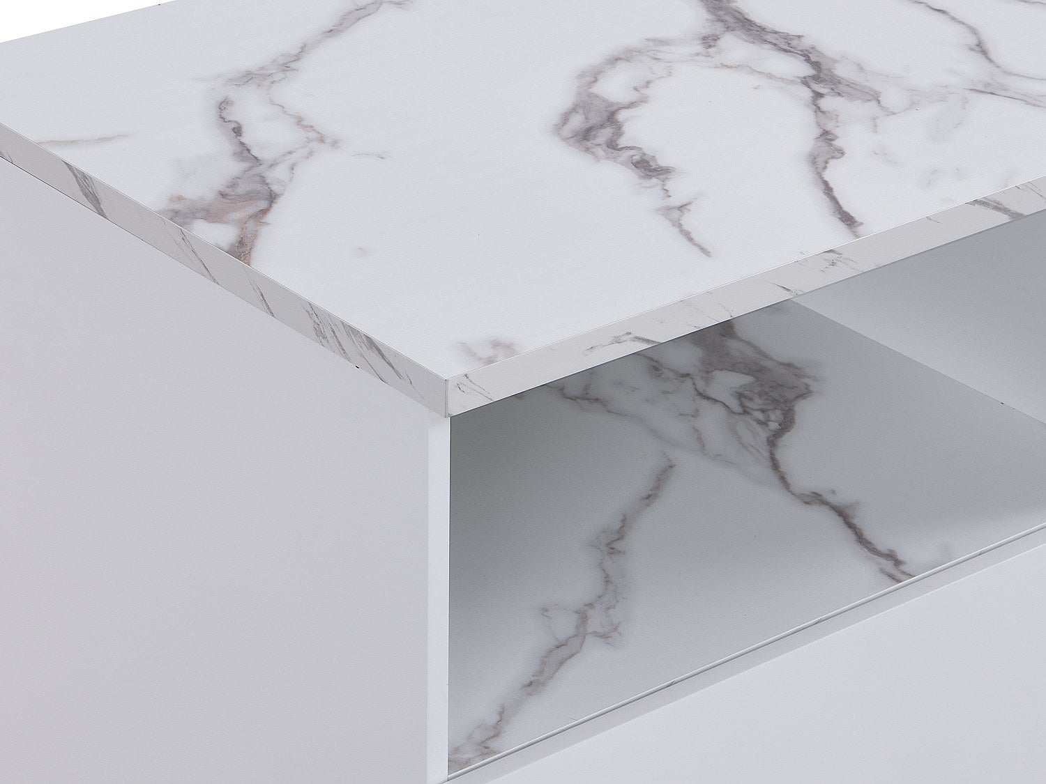 Ilot central de cuisine avec 2 portes et 1 niche en MDF - Effet marbre blanc - CORELINA - 6