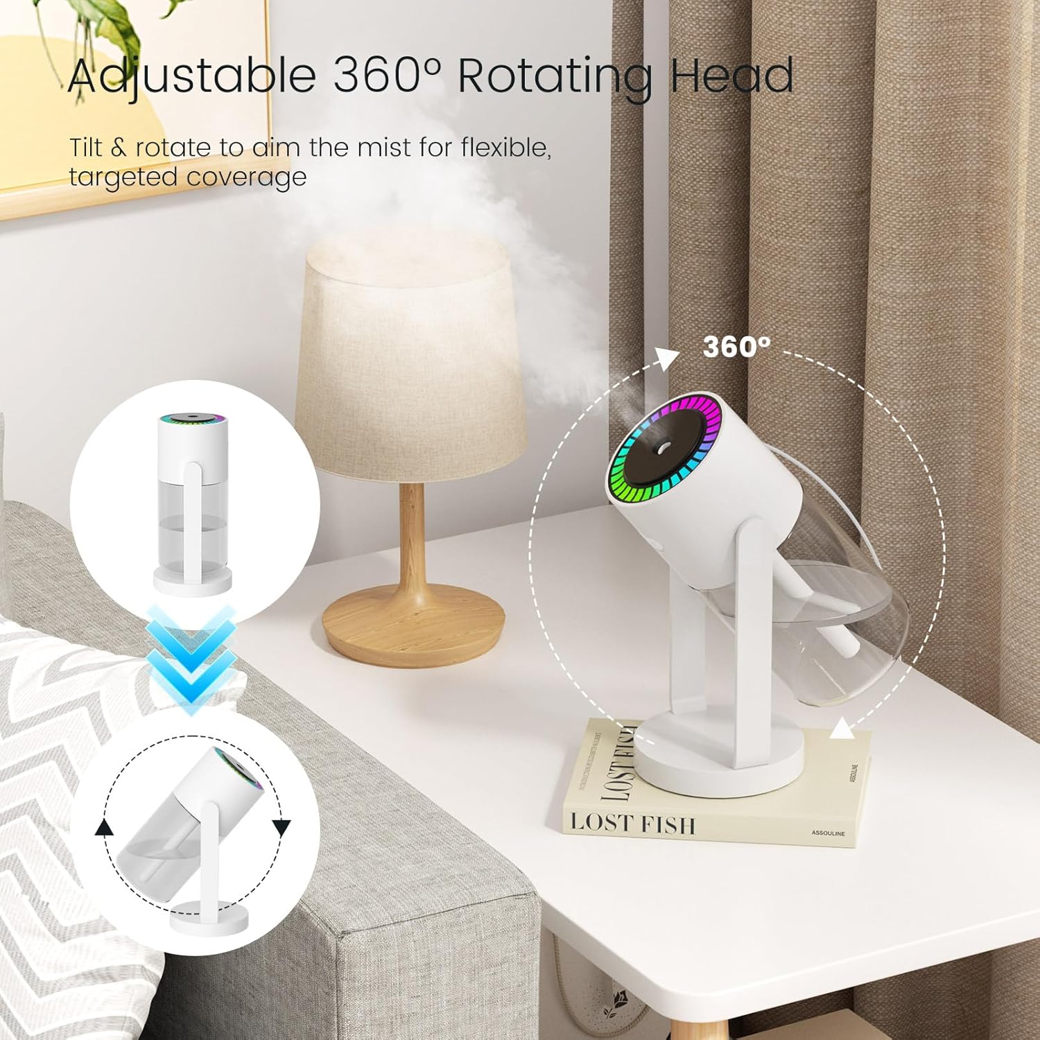 Humidificateur D'Air Ultrasonique 550ml - Brume Froide, Veilleuse 7 Couleurs, USB - Pour Bureau Et Chambre