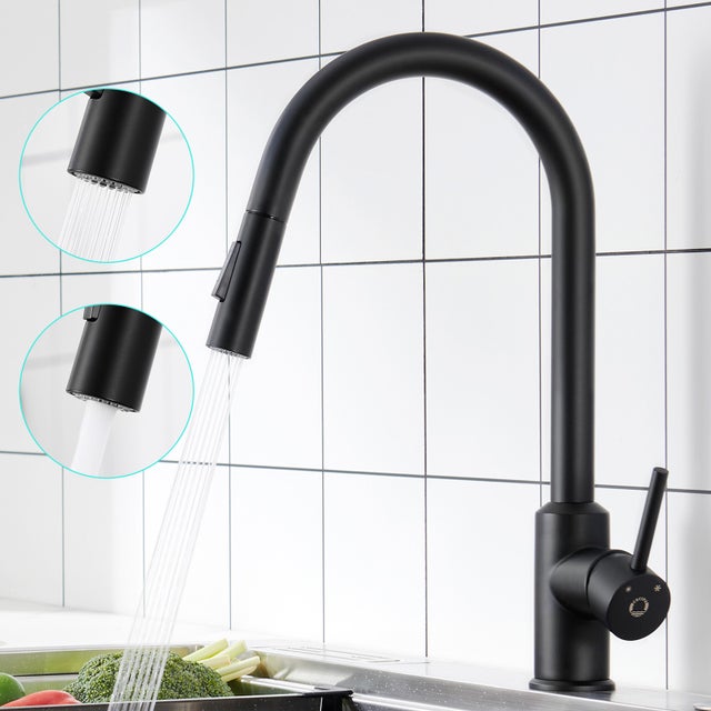 Cecipa max Mitigeur de Cuisine avec Douchette Extractible Robinet de Cuisine avec 2 Types de Jet D'eau Robinet d'évier (Noir),EU Modèle