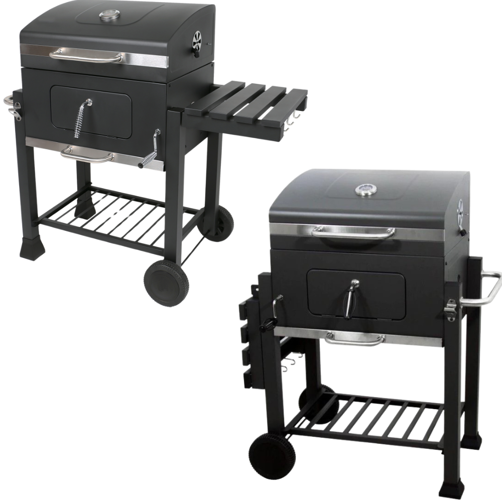 Barbecue a Carbonella Grill BBQ a Carbone Doppia Griglia con Coperchio e Termometro, Ruote e Ripiano, Apribottiglie, in Acciaio e Ghisa da Giardino - 8