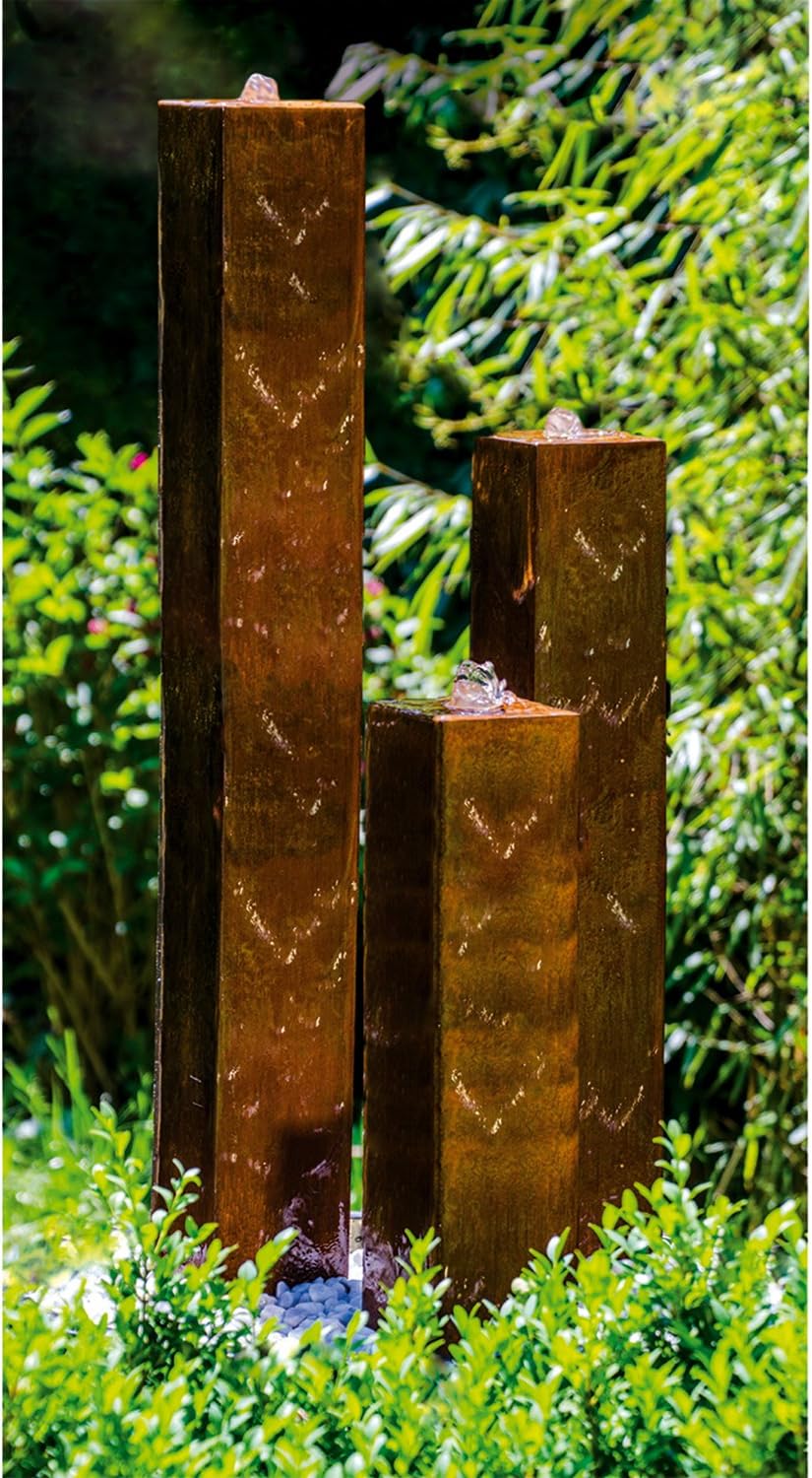 KÖHKO® Fontanna wodna ze stali Corten z oświetleniem LED "Brazil" 31001 Wysokość 65-95-125 cm Fontanna ogrodowa