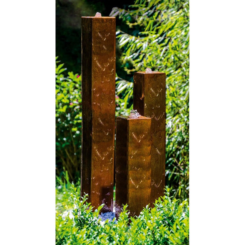 KÖHKO® Fontanna wodna ze stali Corten z oświetleniem LED "Brazil" 31001 Wysokość 65-95-125 cm Fontanna ogrodowa