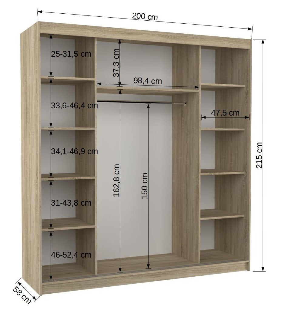Armoire chambre adulte 2 portes coulissantes bois blanc et naturel avec miroir Dalia 200cm - 4