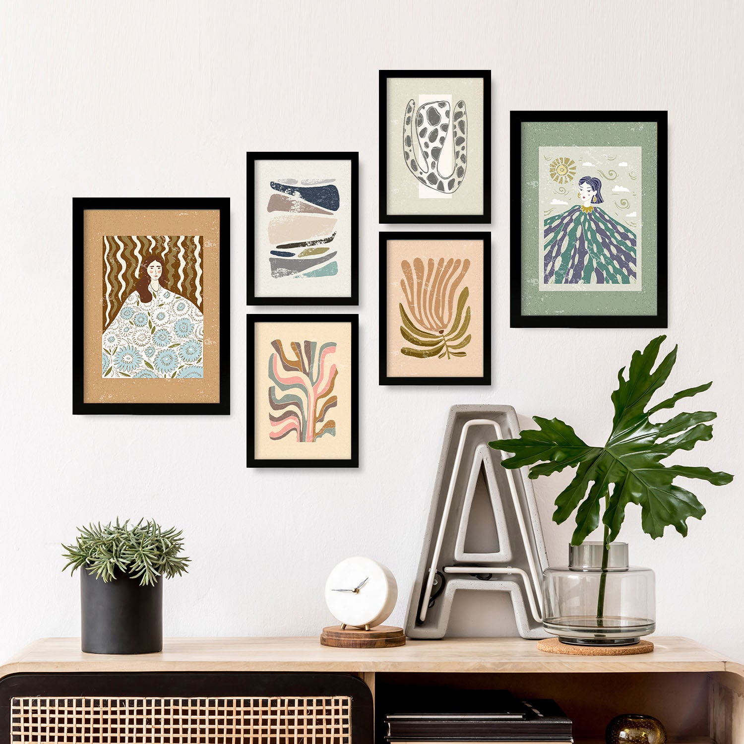 Nacnic Ensemble 6 Impressions De Mère Nature Dans De Style Ethnique Cadre Décoratifs Pour Votre Chambre Maison Impression A4 A3 Avec Des Cadre Noir - 5