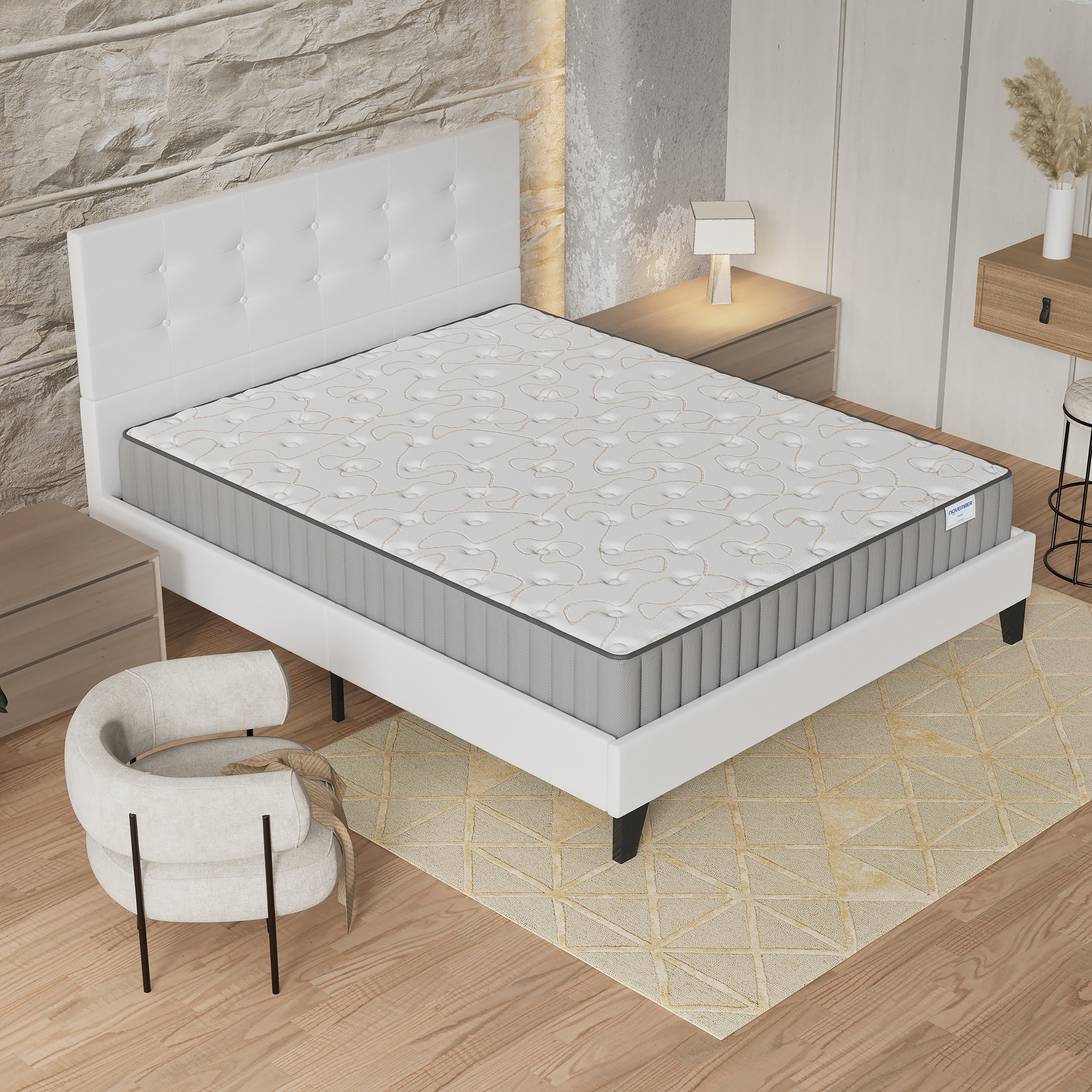 Ensemble 140x190cm-Matelas mémoire de forme + Lit avec tête de lit et sommier à lattes, Matelas 22cm d’épaisseur - 6