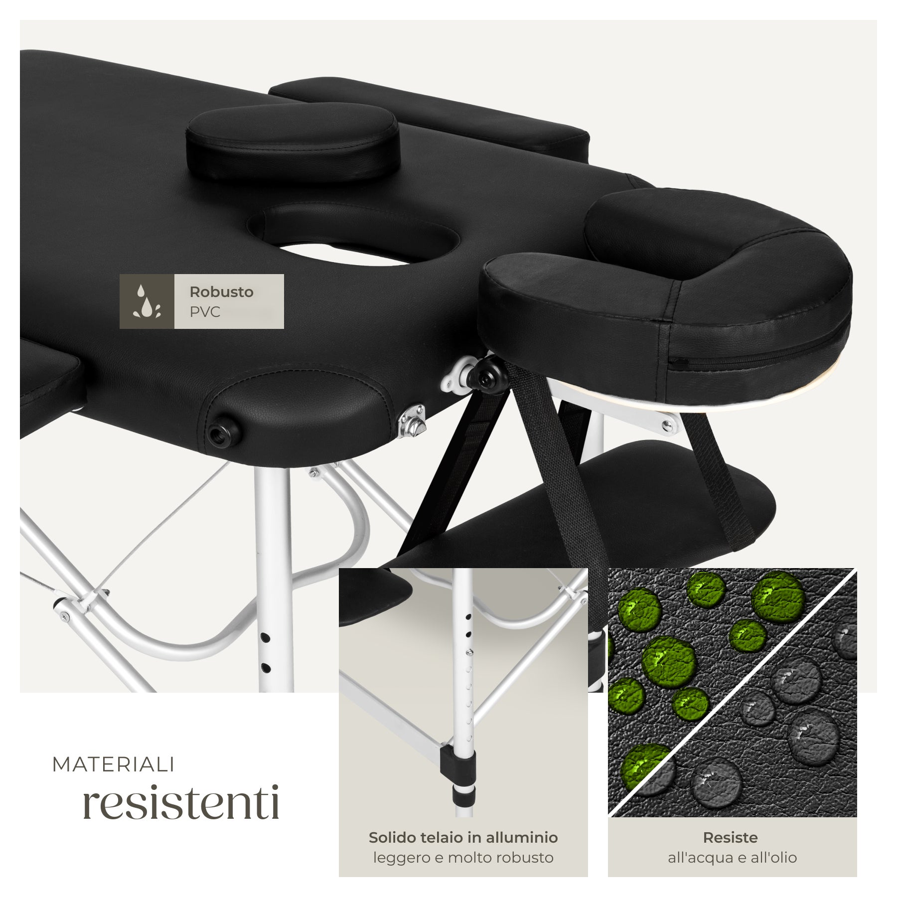 Table de massage en vinyle, pliable, 3 zones, rembourrage épais, appui-tête amovible, noir TECTAKE - 8
