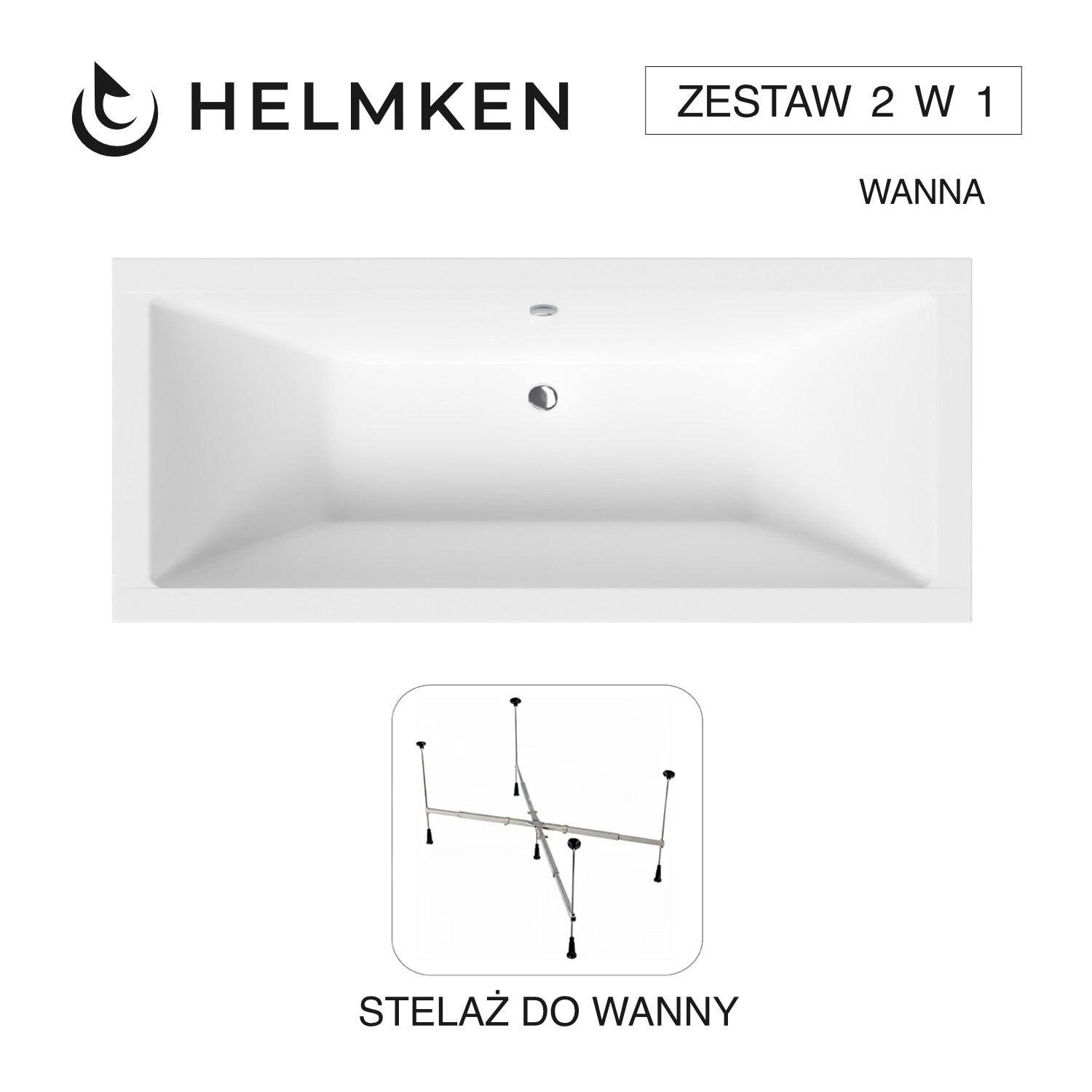 Wanna akrylowa Helmken Alvaro 180 x 80 + Stelaż uniwersalny do wanien Helmken 21230020 / 23096005-2S