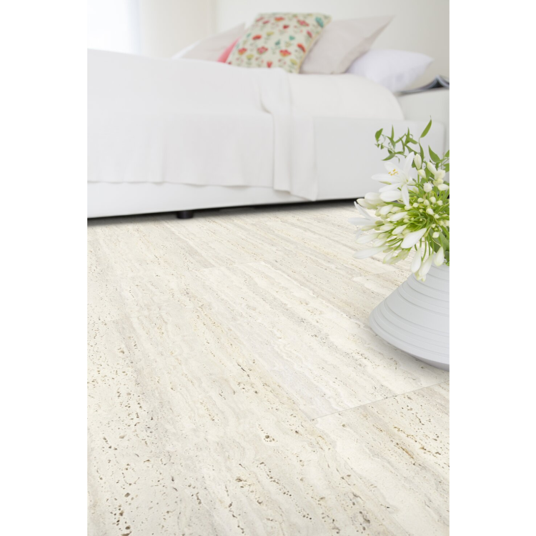 Dalle de sol PVC clipsable effet pierre travertin ivory GERFLOR Senso Clic - 5