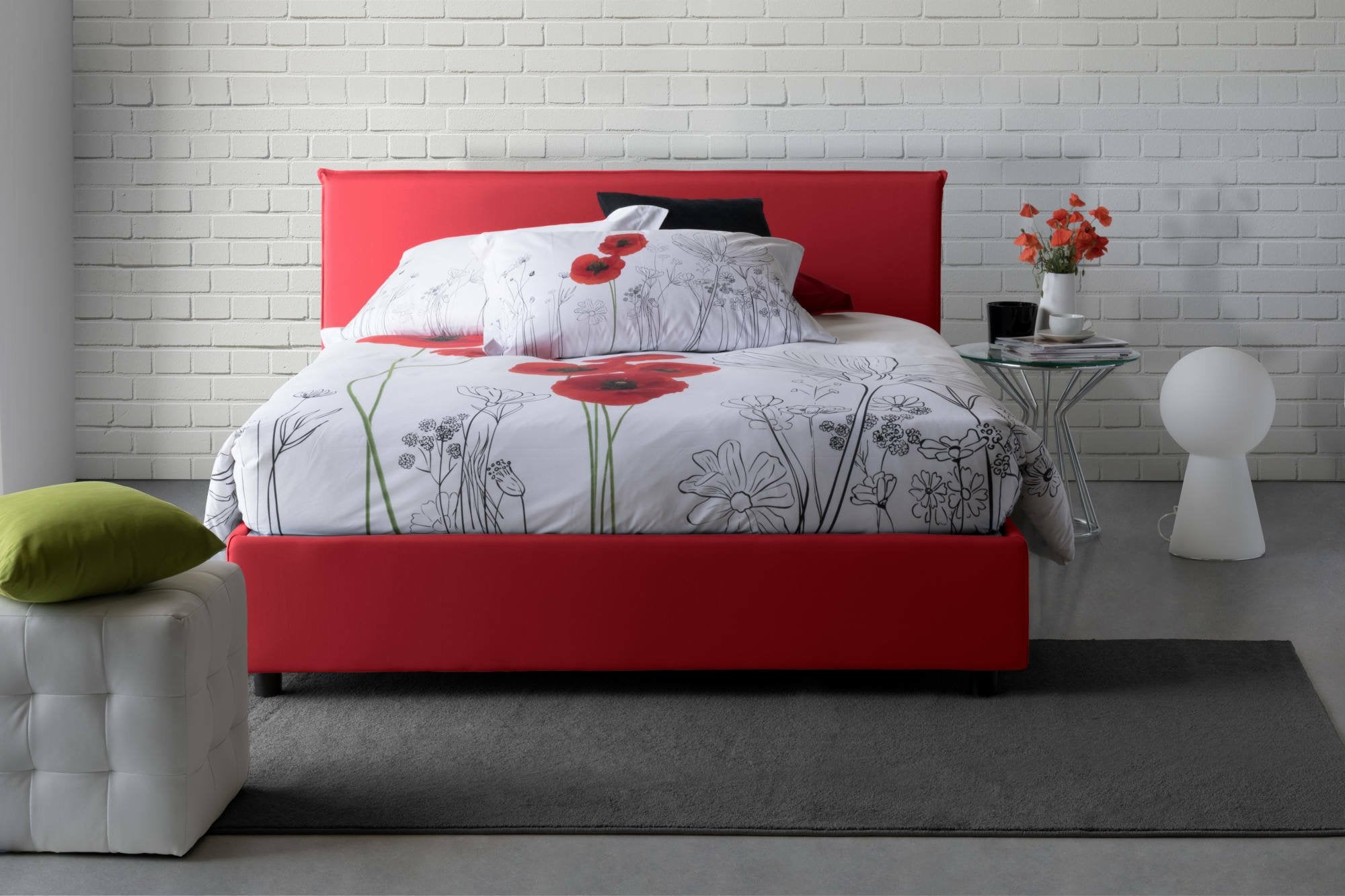 Lit double Bibiana, Lit coffre avec revêtement en tissu, 100% Made in Italy, Ouverture frontale, avec matelas 160x190 cm inclus, Rouge - 4