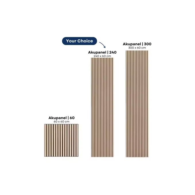 Panel palilleria alistonado Akupanel acústico,decorativo de 240x60cm,fieltro y listones de MDF forrado con una melanina de color Nieve - 6