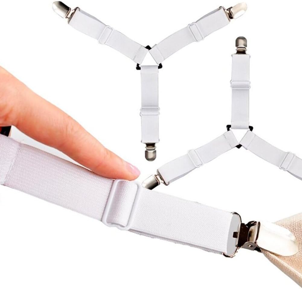 Attache Drap Housse Triangle Attache,Matelas Élastique Tendeur de Draps,Sangles de Fixation Triangulaires Réglables 4 Pièces Blanc - 3