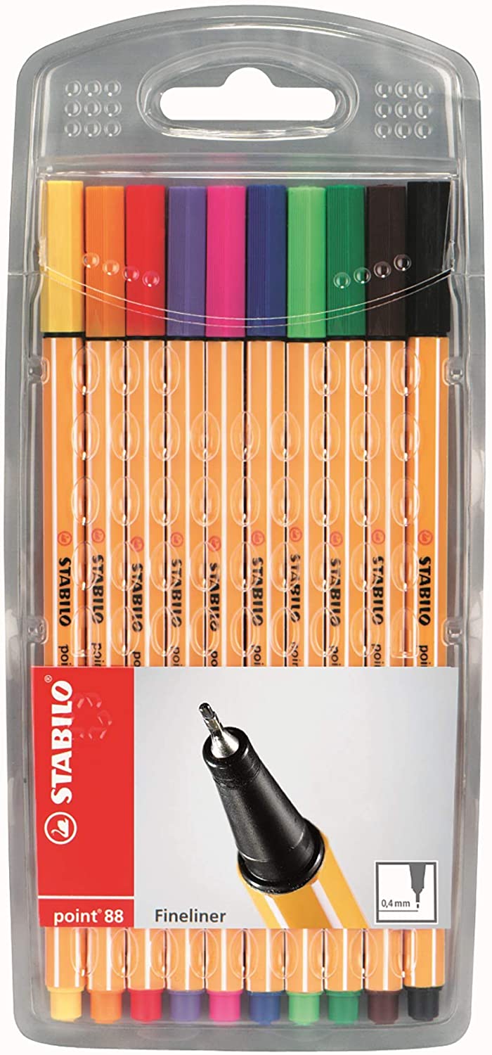 STABILO Point 88 - Pack De 10 Stylos Feutres Pointe Fine 0.4mm - Noir