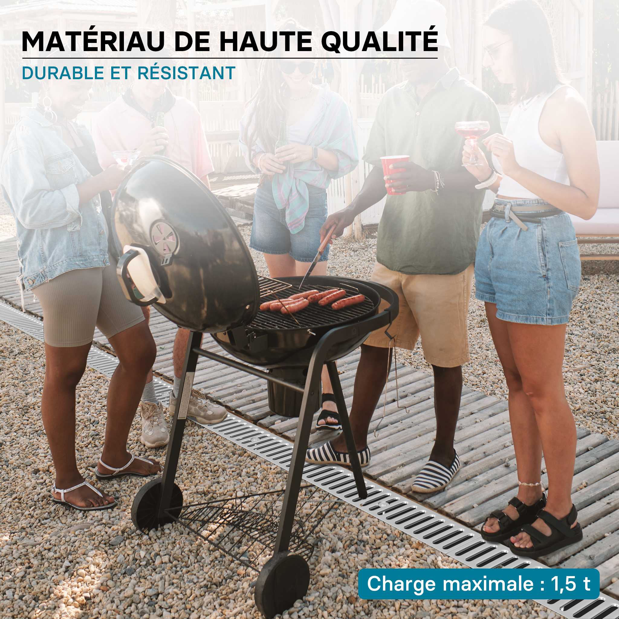 Caniveau – 1000 x 140 x 115 mm – Capacité de charge 1,5 t – avec Grille de recouvrement galvanisée – Drainage Eaux usées Rigole Évacuation… Wiltec - 5
