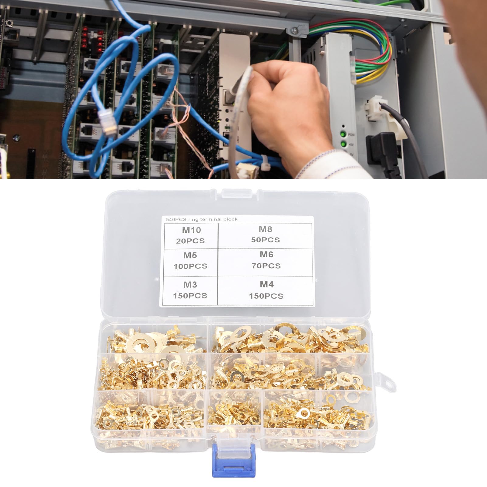 540 pezzi terminale ad anello in ottone dorato M3 M4 M5 M6 M8 M10 connettore per filo terminale a forma di O - 2