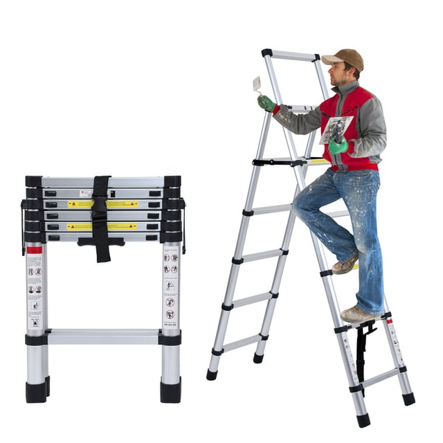 Scala telescopica fino a 150 kg Stabile scaletta multifunzione in alluminio 1,7m+2,0m