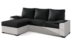 Canapé D'angle Réversible 4 Places Nastan - Simili Noir, 193x74x78 Cm, Piètement Chromé
