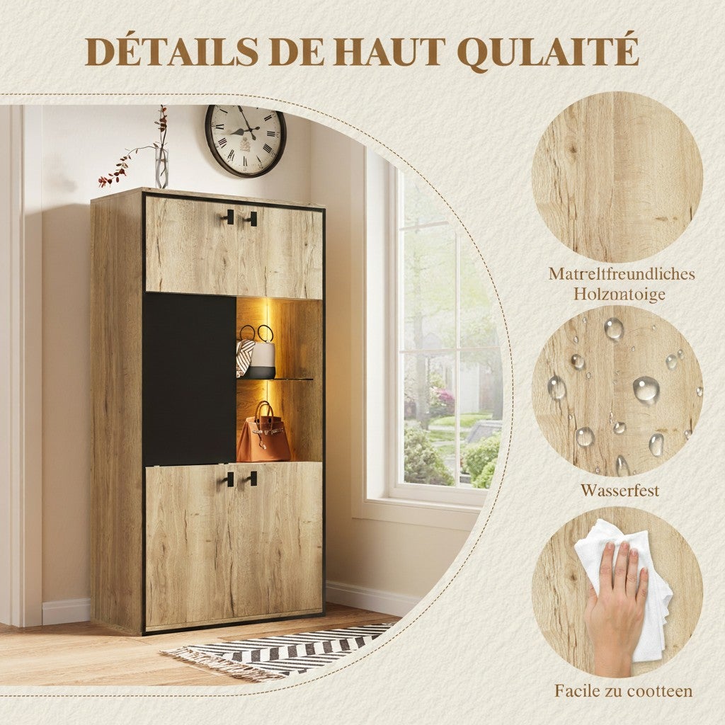 Armoire de Rangement 150cm Effet Bois & Noir - Buffet Haut avec Porte Coulissante & Placard - Style Industriel Bureau Salon - 4