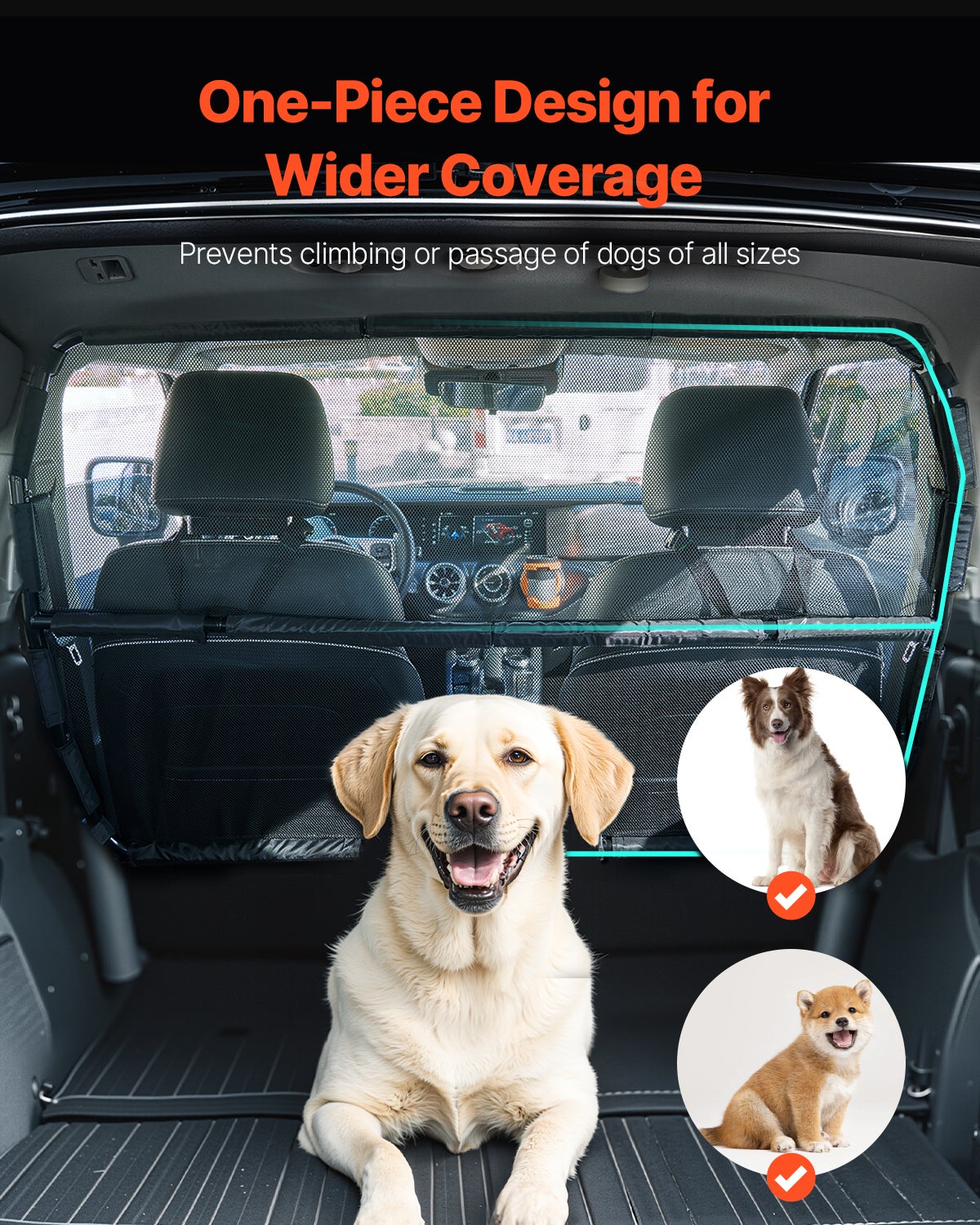 Barrera Perro,Separador VEVOR 50 pulgadas Asiento Frontal,Barrera Mascotas de Malla Transparente,Barrera Universal para Berlina,Camión,SUV,Negro - 2