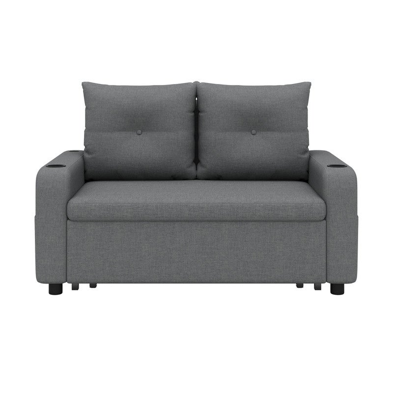 Canapé-lit 2 places 3 en 1 - Modèle dépliable - Porte-gobelet et poche latérale - Coussin de dossier - Port USB - Gris - 6
