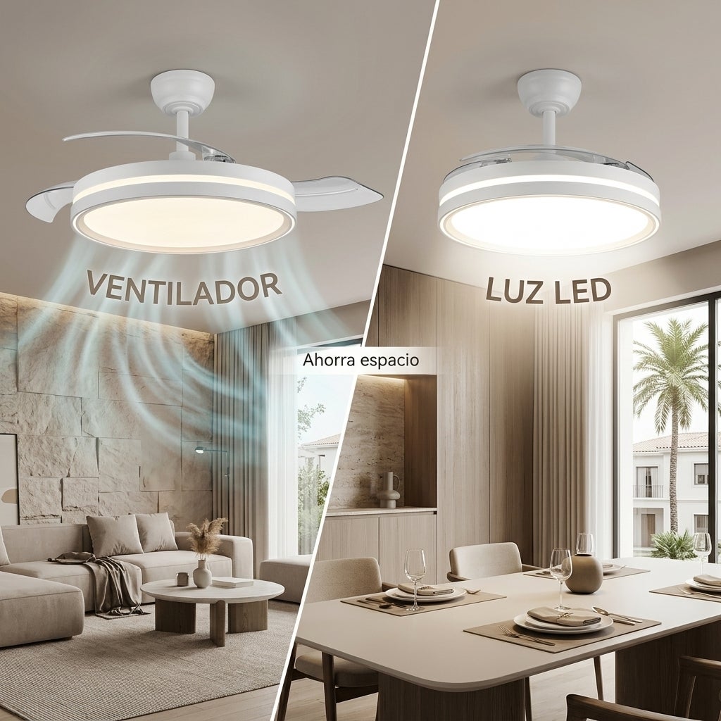 Ventilador de Techo Retractil Silencioso, Motor DC, Luz Regulable y Función Memoria 106cm - 2