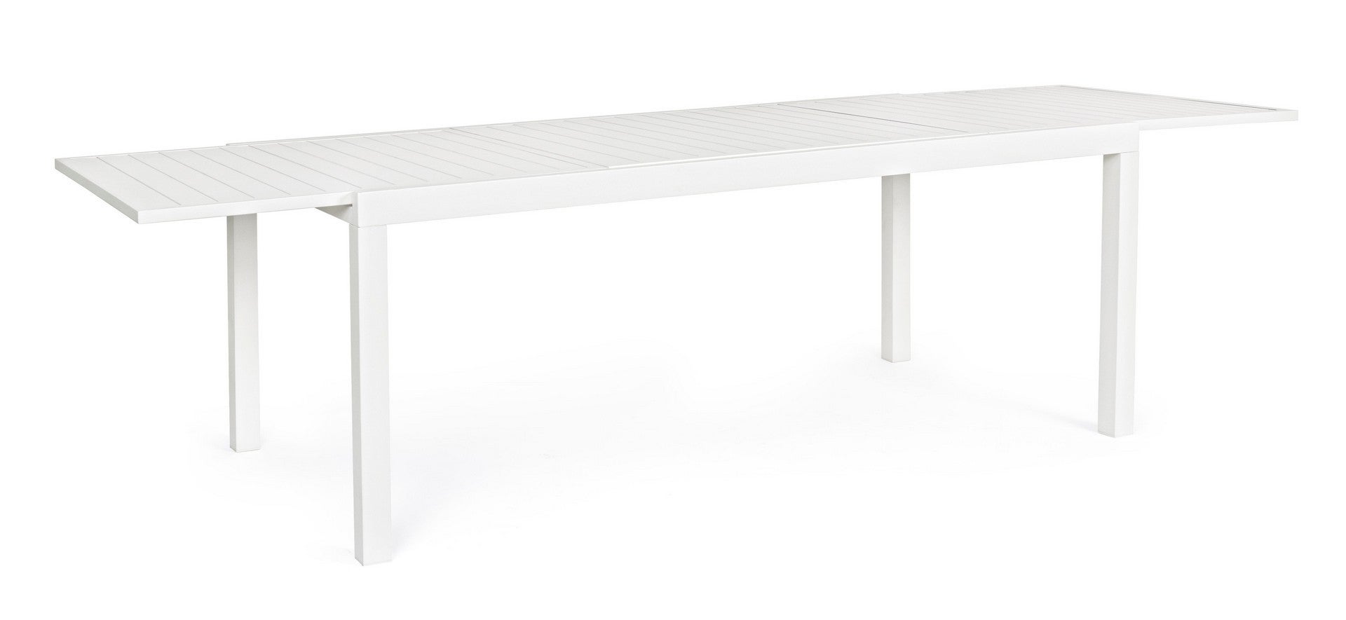 Rozkładany stół aluminiowy z listwami "Hilde" 200-300X100, biały, do wewnątrz i na zewnątrz