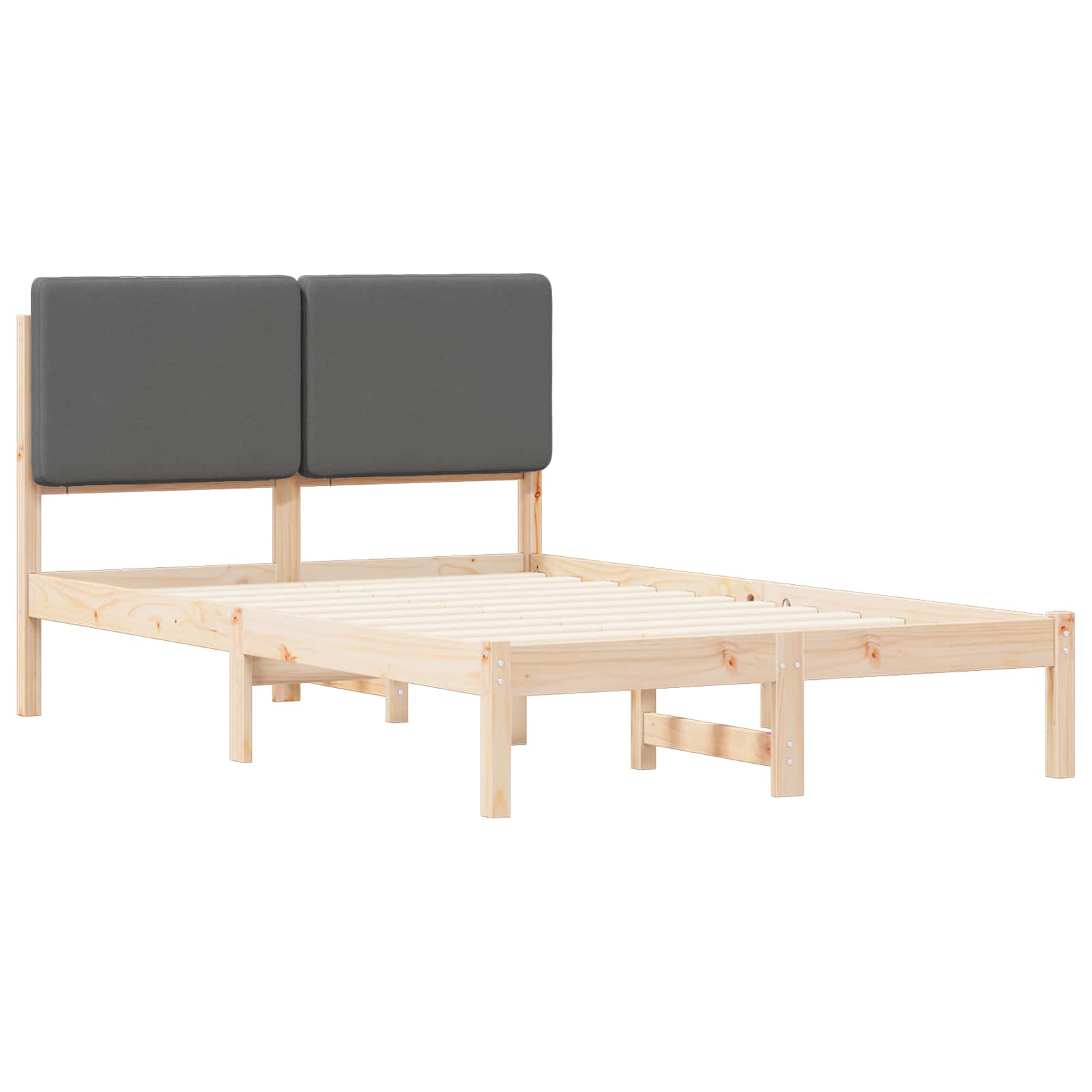 Cadre de lit avec tête de lit rembourrée en pin massif, gris foncé, pour la chambre - 4
