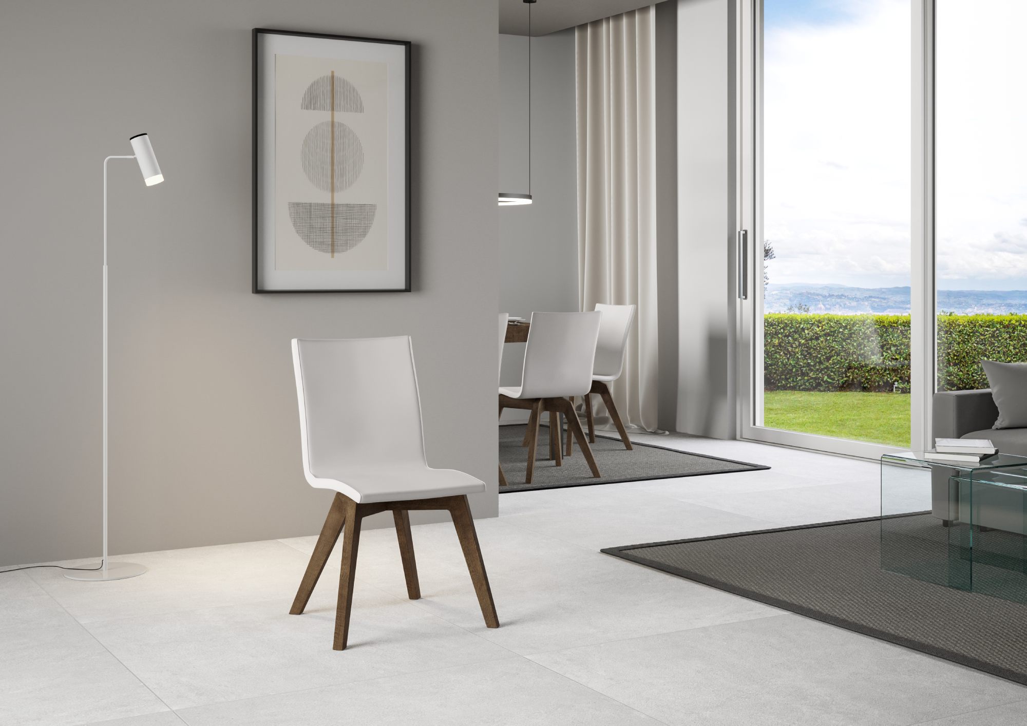 Krzesło Trudy z nogami z orzecha włoskiego i białą poduszką 01