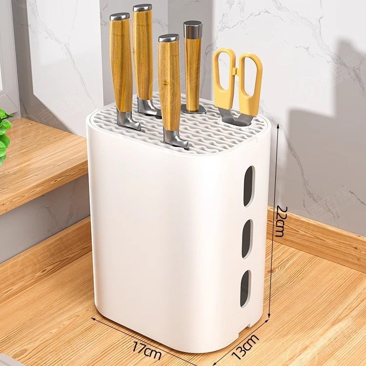 Blok na noże kuchenne, wielofunkcyjny stojak na sztućce i noże kuchenne, 22 × 17 × 12 cm, biały