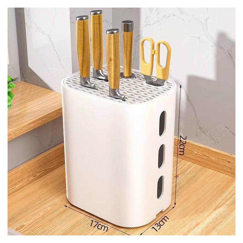 Blok na noże kuchenne, wielofunkcyjny stojak na sztućce i noże kuchenne, 22 × 17 × 12 cm, biały