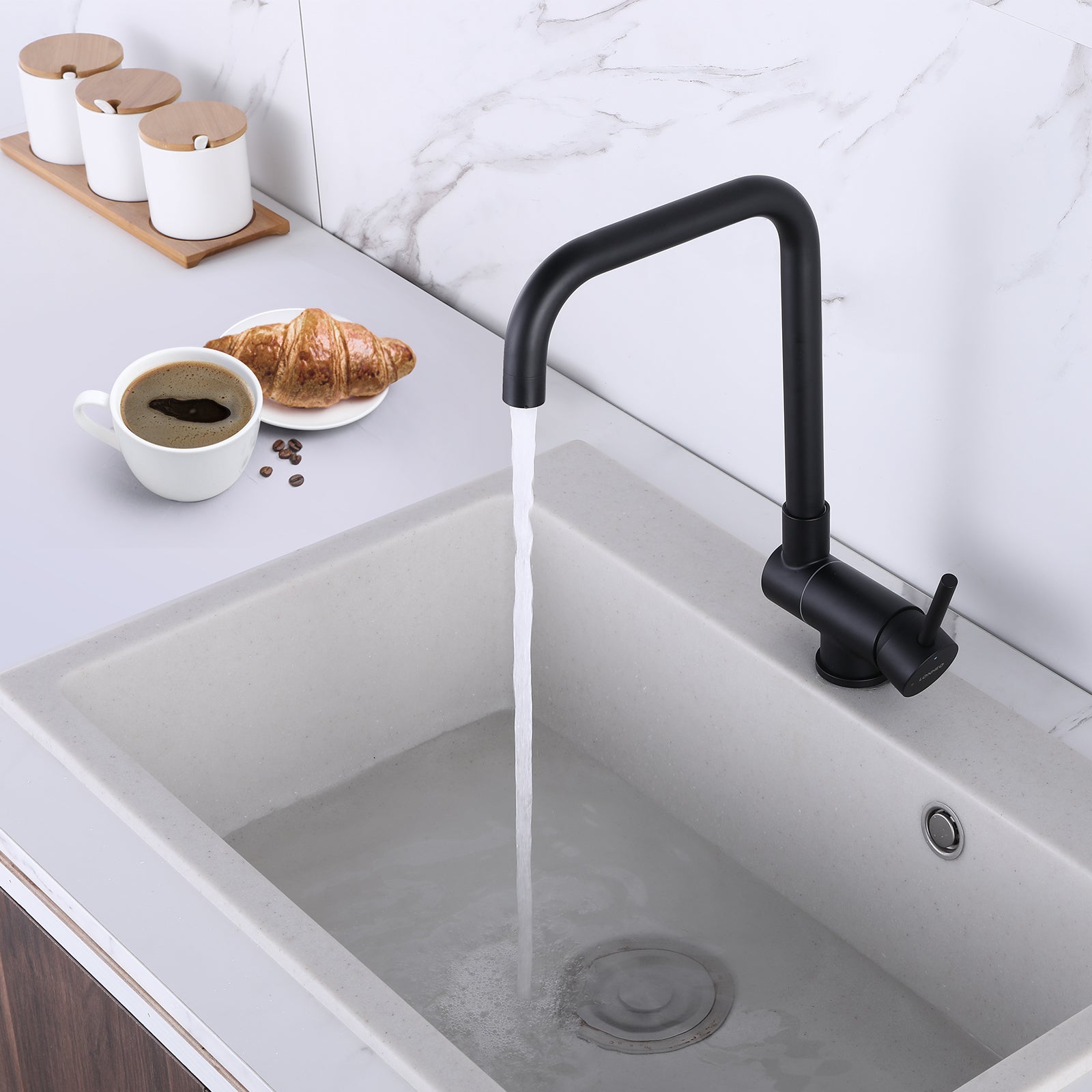 Lonheo max Robinet de Cuisine Rabattable 2 Jets aux Choix, Mitigeur Evier Repliable en Inox Noir devant Fenêtre, Mitigeur d'évier Pliable - 5