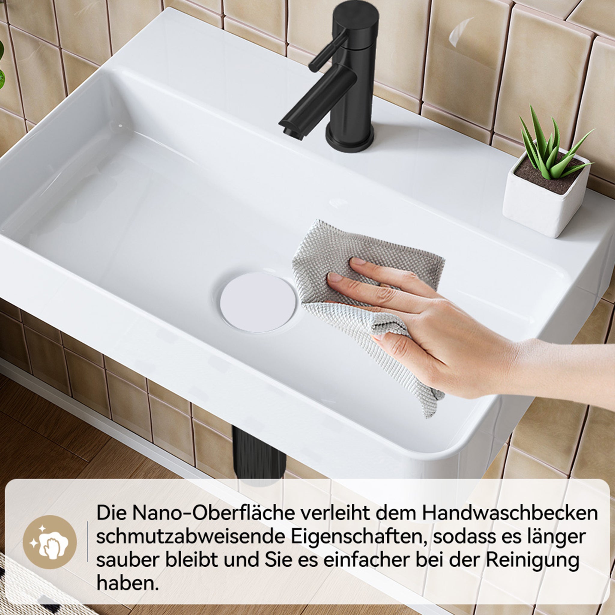 Lavabo mural en céramique blanche - Rectangulaire lavabo suspendu 46 x 30.5 cm - Avec trou pour robinet sans trop-plein - Lavabo à poser HOROW - 7