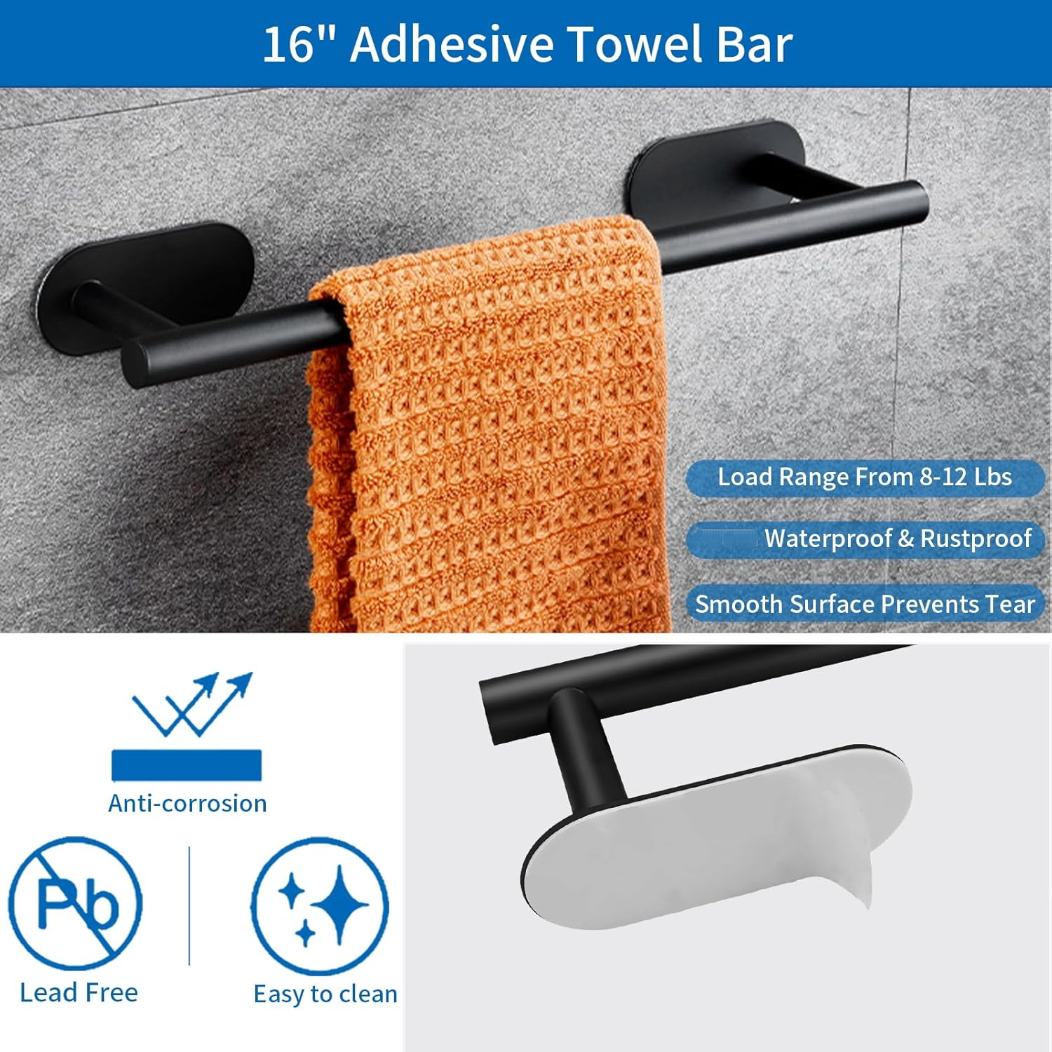 Set Accessori Bagno Autoadesivi TocTen 5 Pezzi In Acciaio Inox - Portasciugamani, Portarotolo E Ganci, Nichel Spazzolato - 3