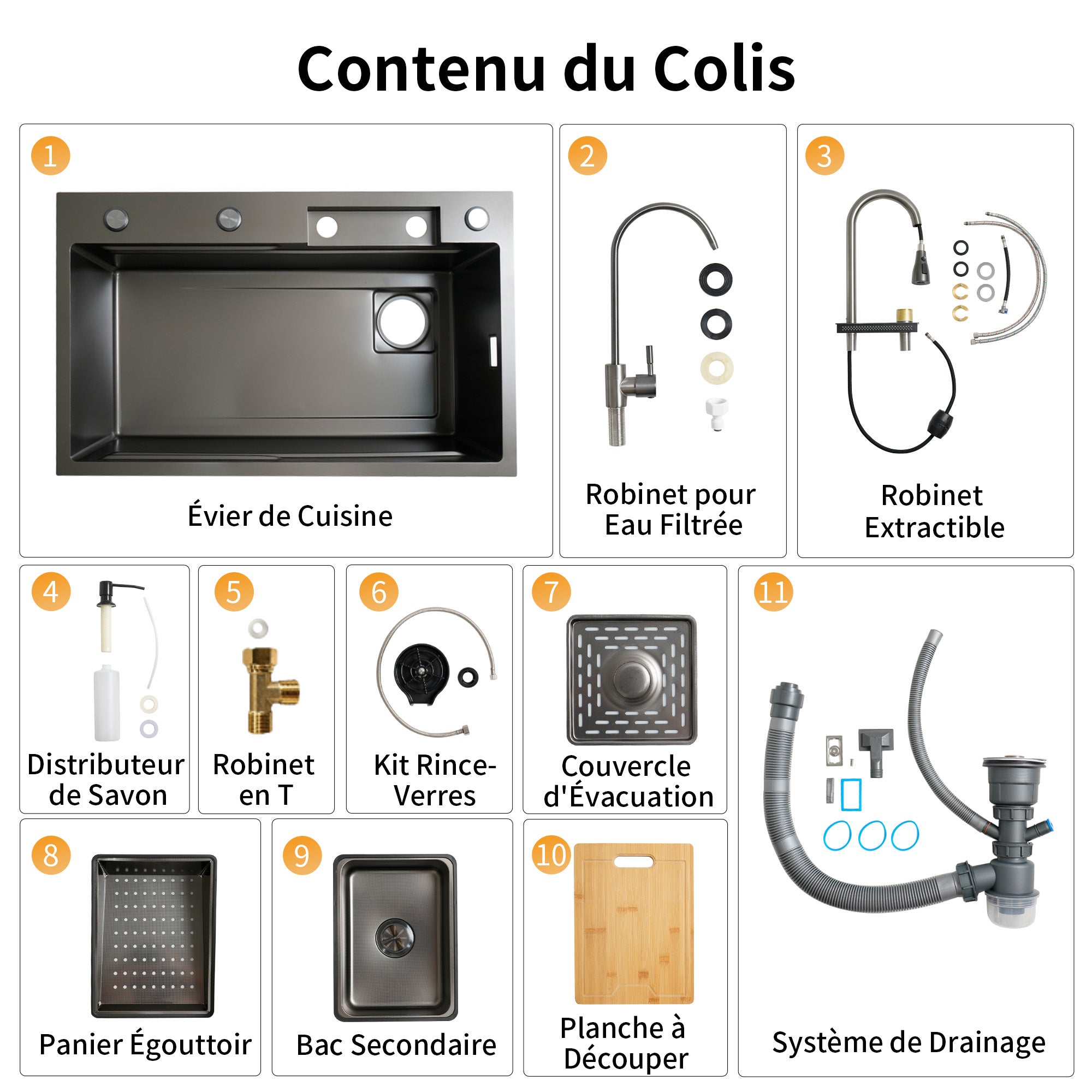Évier de Cuisine Multifonction Cascade en Acier Inoxydable 304 - 75 x 46 cm - Marque DeerValley - 9