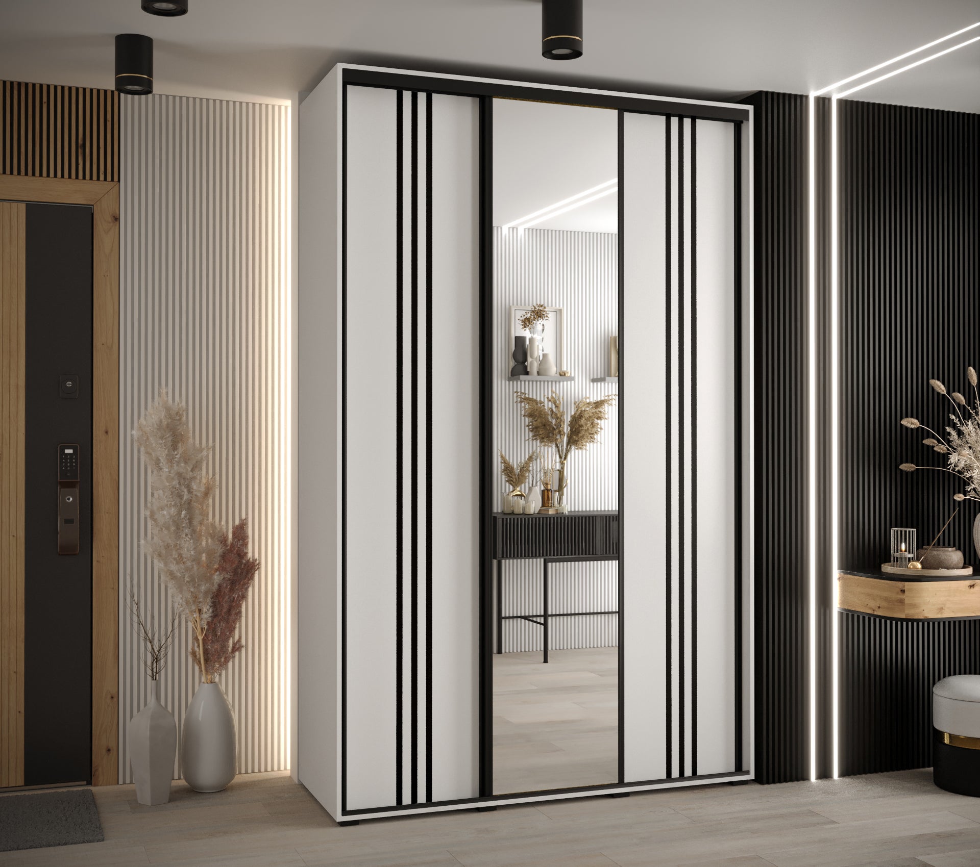 Szafa przesuwna z lustrem wysoka Davos 7 160 x 60 x 235,2 cm biały + biały + u. czarny - Abiks Meble - 2