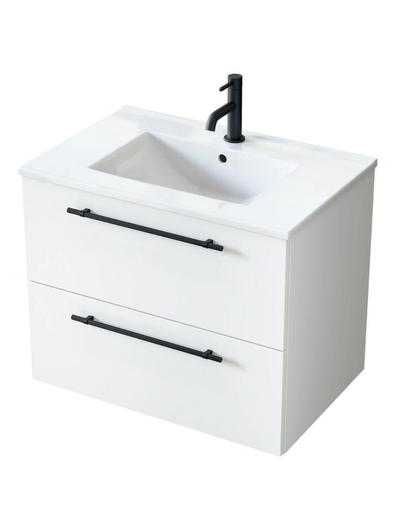 Zestaw szafka łazienkowa z umywalką ceramiczną Uptrend NAVA 70, 0D2S Biały Mat - uchwyt czarny mat 1 kpl.