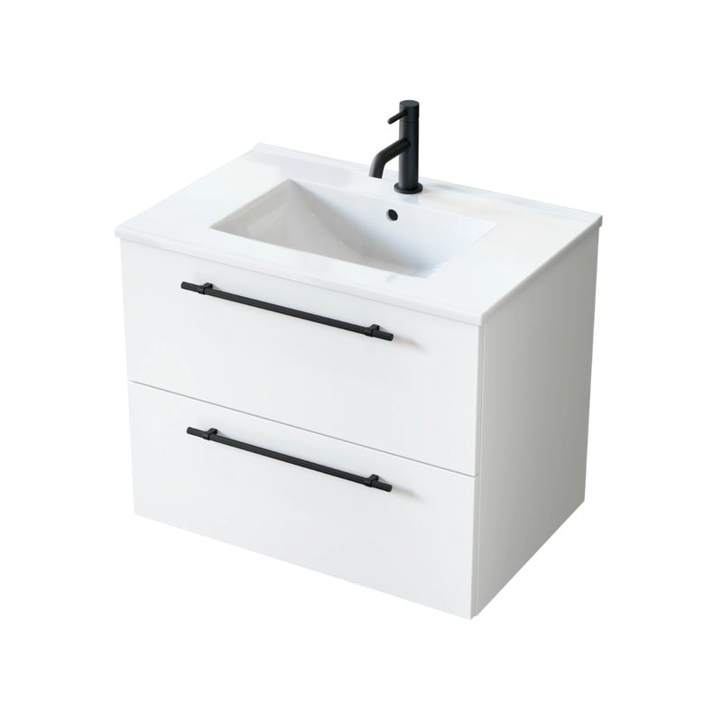 Zestaw szafka łazienkowa z umywalką ceramiczną Uptrend NAVA 70, 0D2S Biały Mat - uchwyt czarny mat 1 kpl.