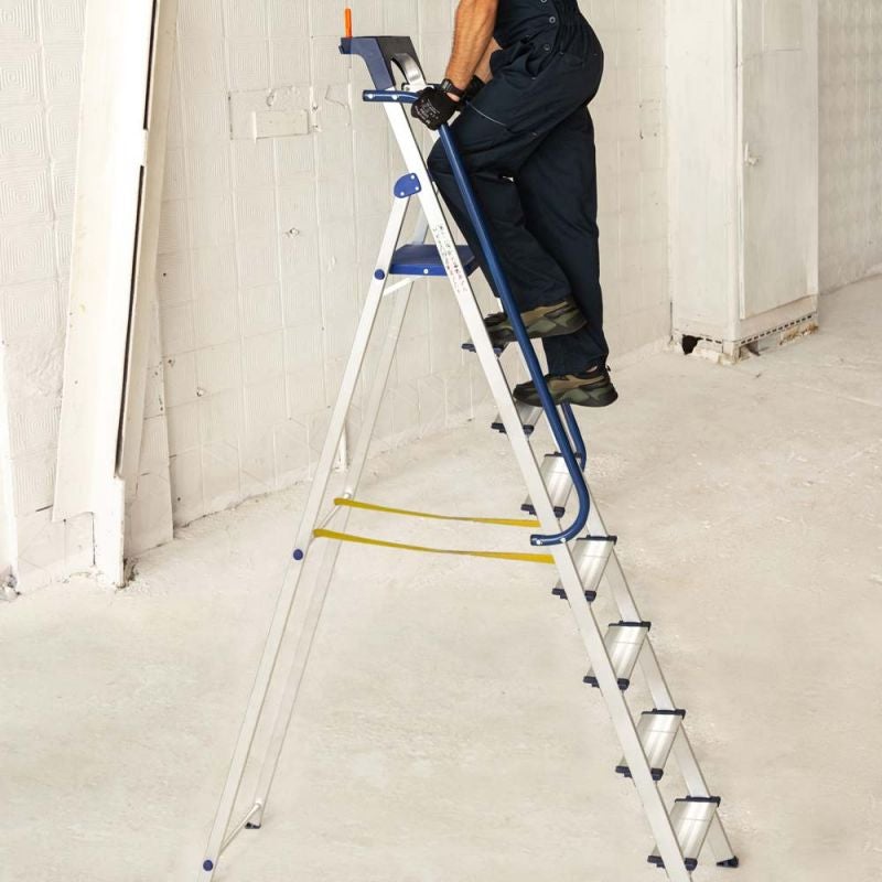 HOSTRÖM Escabeau 8 marches Secure pro, aluminium renforcé, sécurisé avec rampes, tablette porte-outils, hauteur plateforme 182cm, charge 150kg - 4