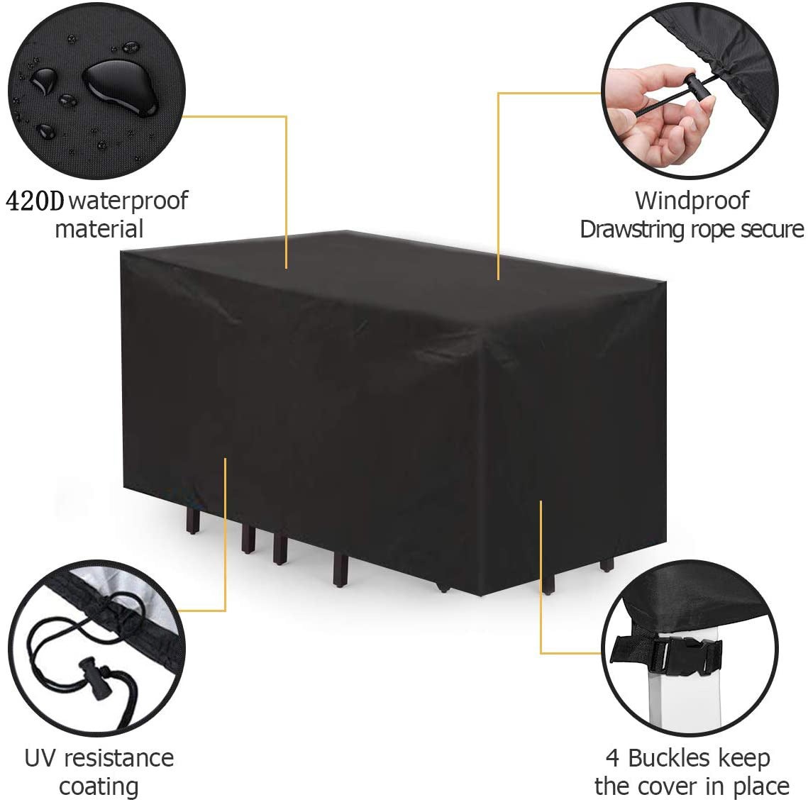 Housses de meubles de jardin d'extérieur 420D Oxford imperméables et anti-poussière pour canapé, table, chaise, patio, 70*70*70cm, noir - 4