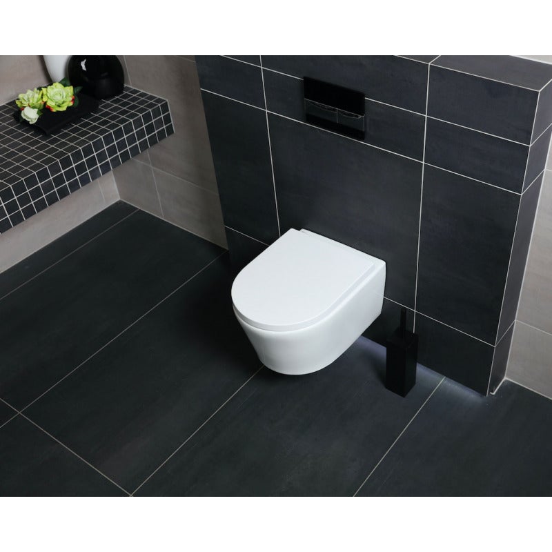 Pack WC Bati Geberit UP100 + WC sans bride Swiss Aqua Technologies + Abattant softclose + Plaque Noir brillant - 3
