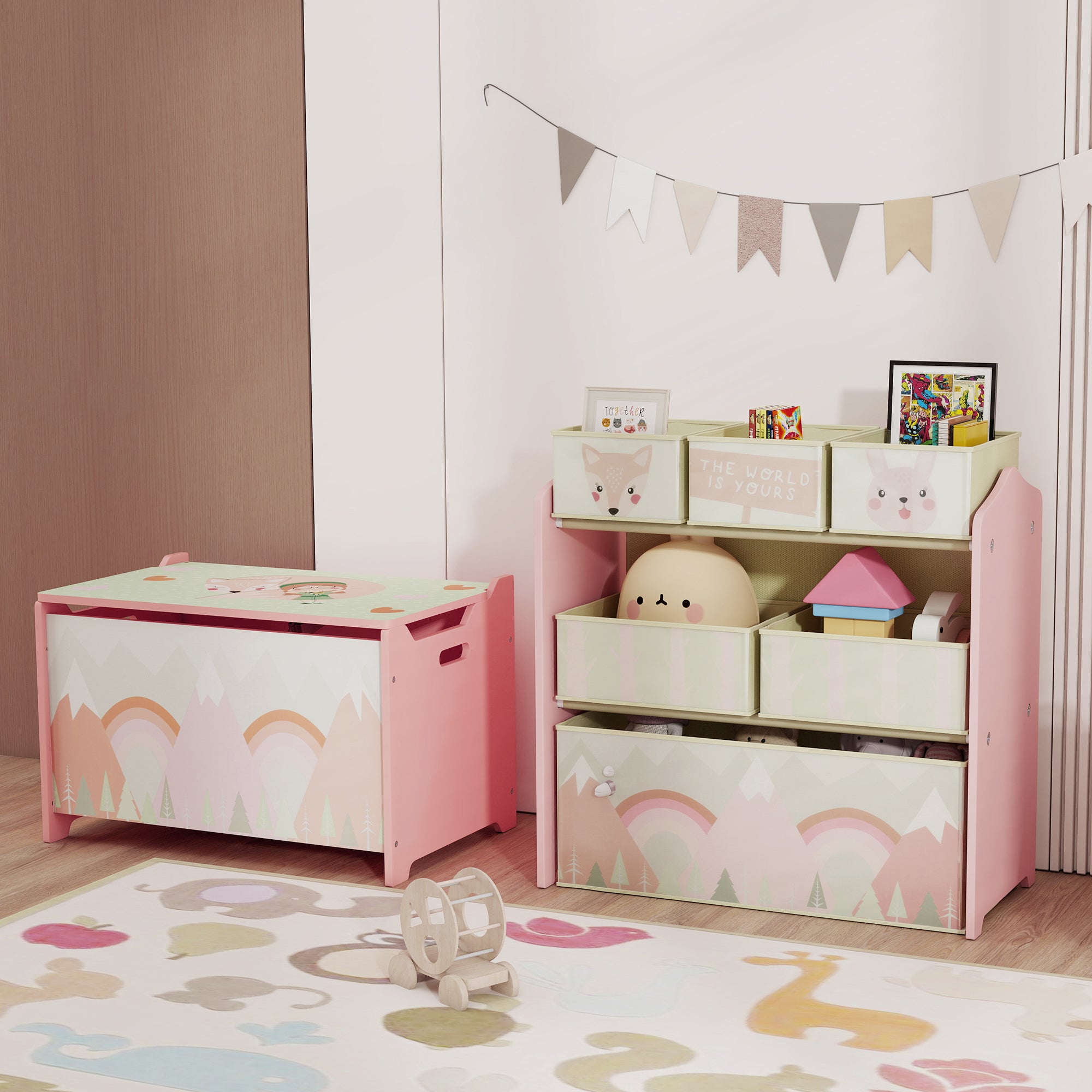 Estante para Brinquedos ZONEKIZ Rosa MDF, Tubo de Aço e Tecido não Tecido 63x30x66cm - 4
