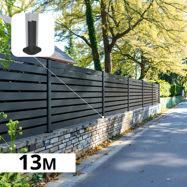 Kit Clôture Aluminium Ajourée sur Muret OLINDA Anthracite 12,85x1,2m - Lames ajourées 21x45x1780 mm - Brise Vue - Palissade