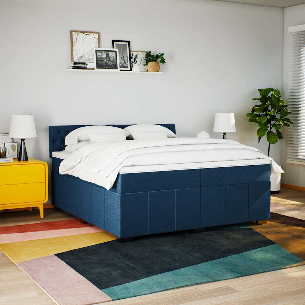 Maison Exclusive - Sommier à lattes de lit avec matelas Bleu 200x200 cm Tissu - 3
