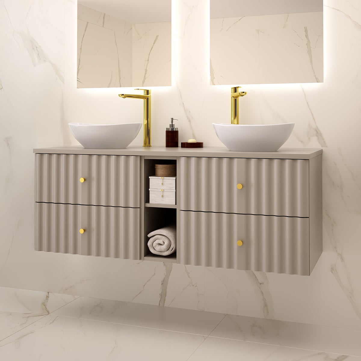 Mueble doble lavabo 140cm 2 compartimientos izae cachemira