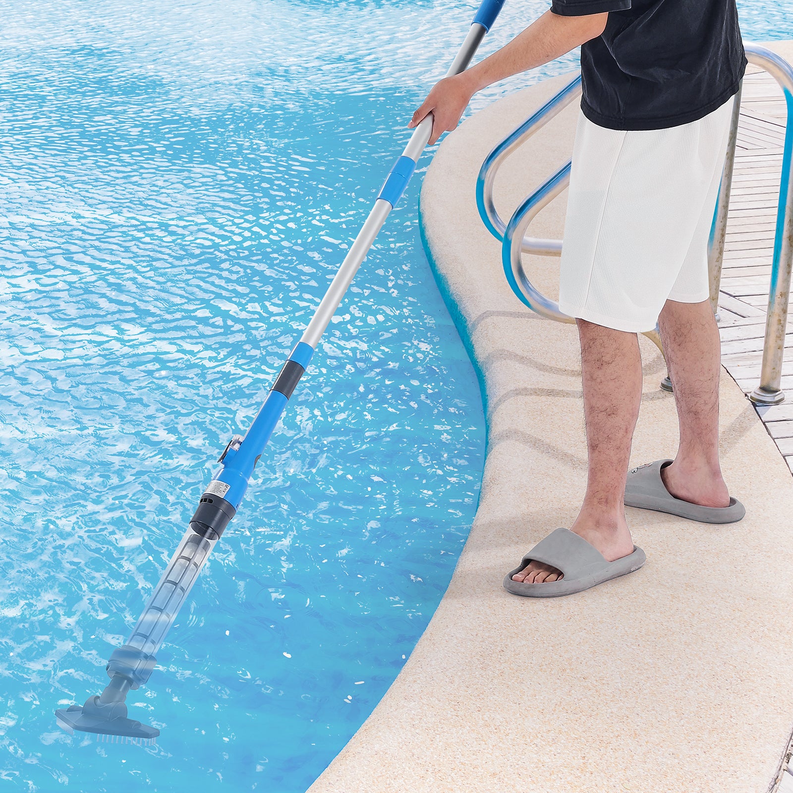 Aspirateur Piscine 32 L/min,VEVOR Nettoyeur Manuel Sans Fil,Rallonges,Aspiration Puissante,Rechargeable,60 Min d'Autonomie,pour Piscines - 8
