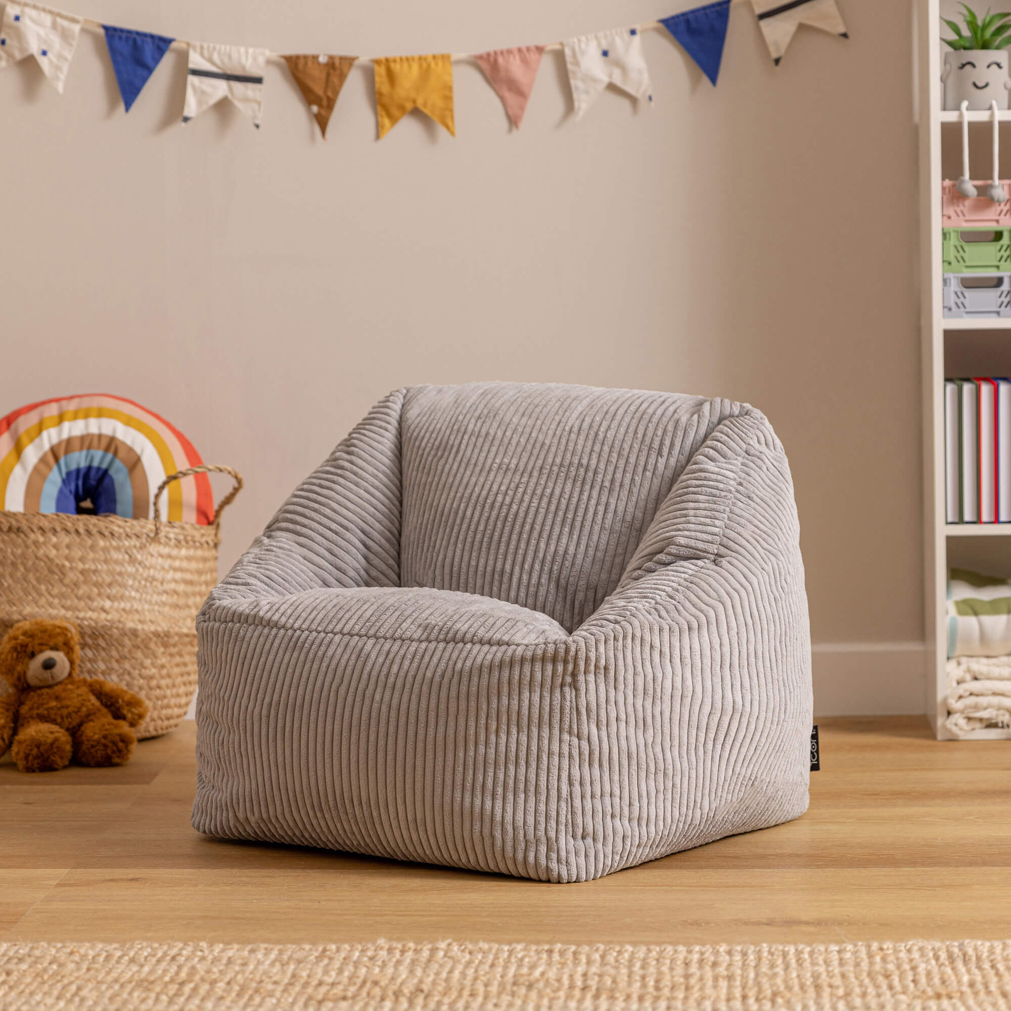Pouf fauteuil enfant Icon velours côtelé gris clair, chambre, salon, 55x55xcm Oeko-Tex® - 3