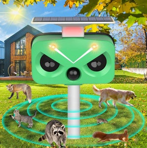 Tecnologia ad onde sonore ad energia solare Repellente per animali con sensore di movimento - Deterrente da giardino esterno per schizzi, gatti, scoiattoli, Rac  15