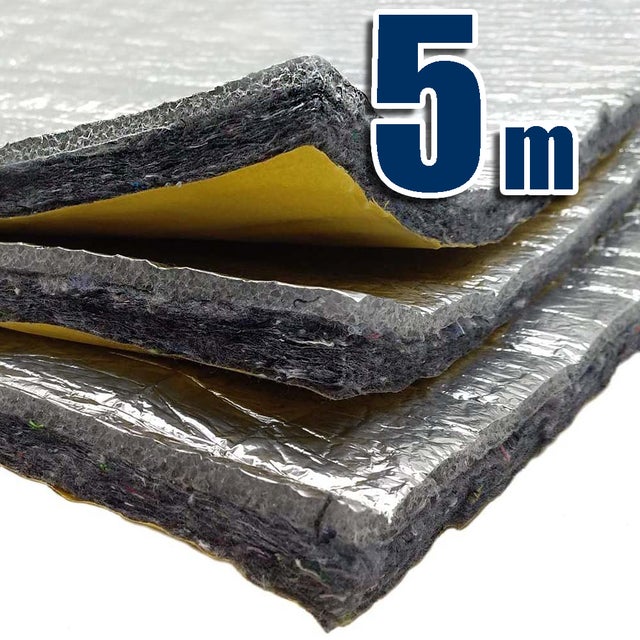 Insonorisation. Isolation thermique et acoustique (5m x 1,20m) - Pose facile avec support autocollant, nappe acoustique, mousse et aluminium.