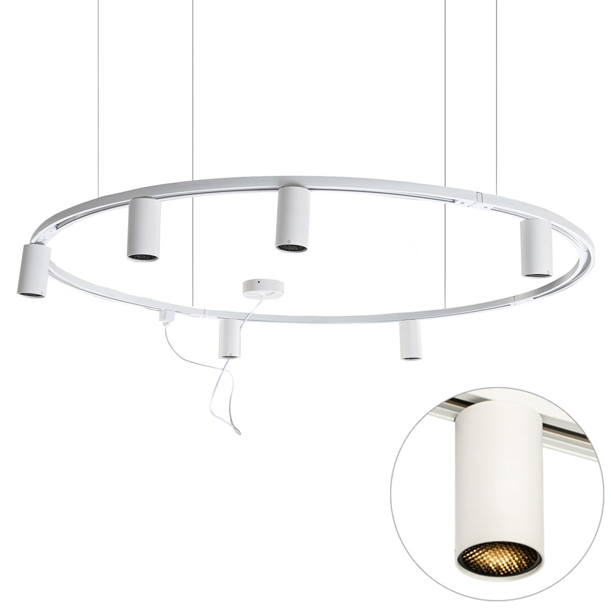 Nowoczesny wiszący system oświetlenia szynowego z 6 reflektorami białymi 1-fazowymi GU10 50 mm - Iconic Ruby Honey