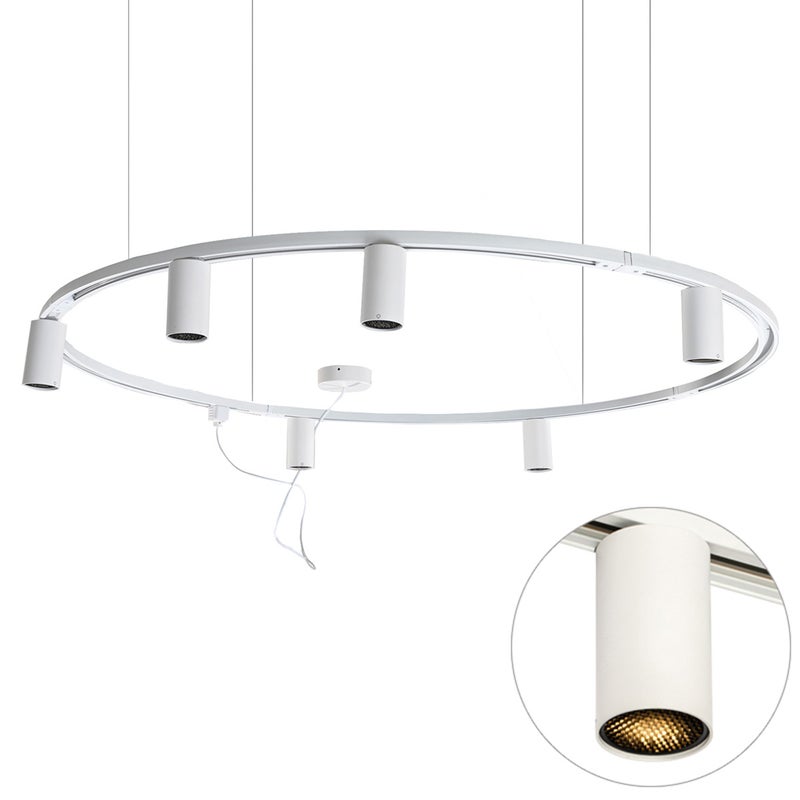 Nowoczesny wiszący system oświetlenia szynowego z 6 reflektorami białymi 1-fazowymi GU10 50 mm - Iconic Ruby Honey